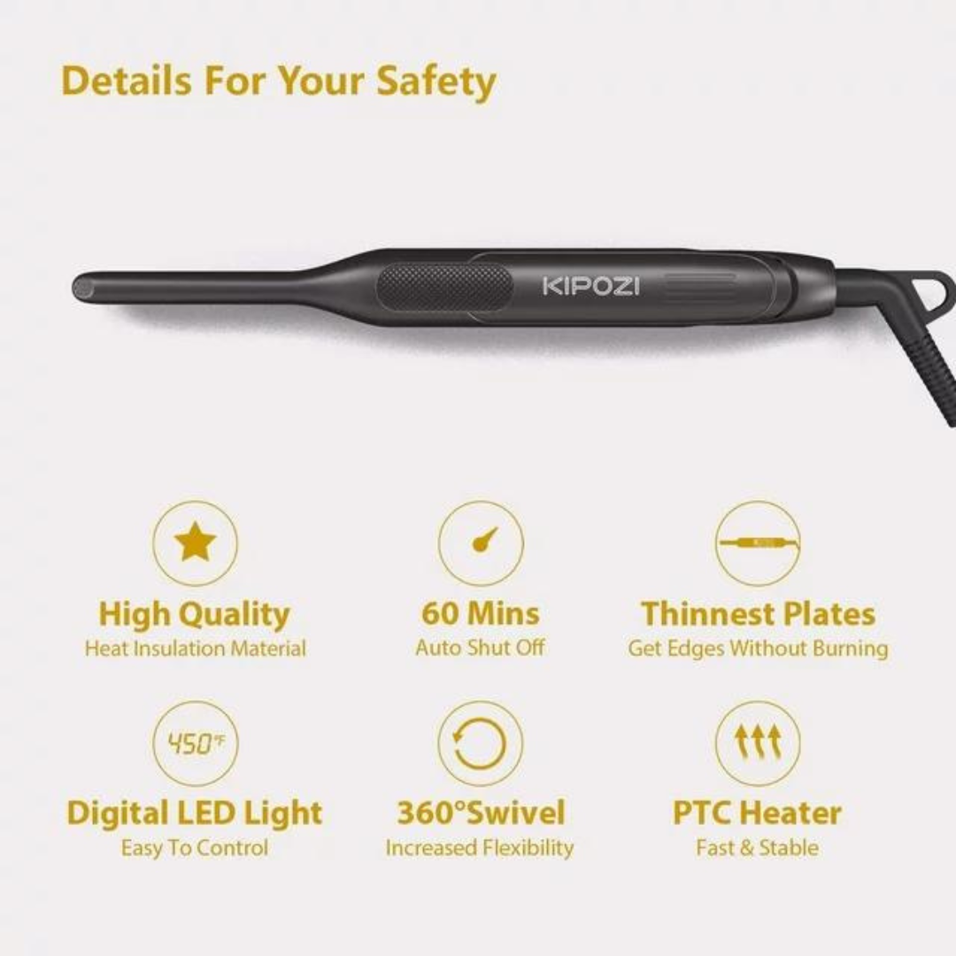 KIPOZI 0.3" Titanium Pencil Flat Iron Hair Straightener (NO Retail Package)