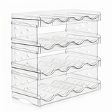 Angled view of 4-tier stackable wine bottle holder with transparent, modular storage tiers