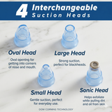 Four suction heads for derma pore vacuum showing different sizes and functions