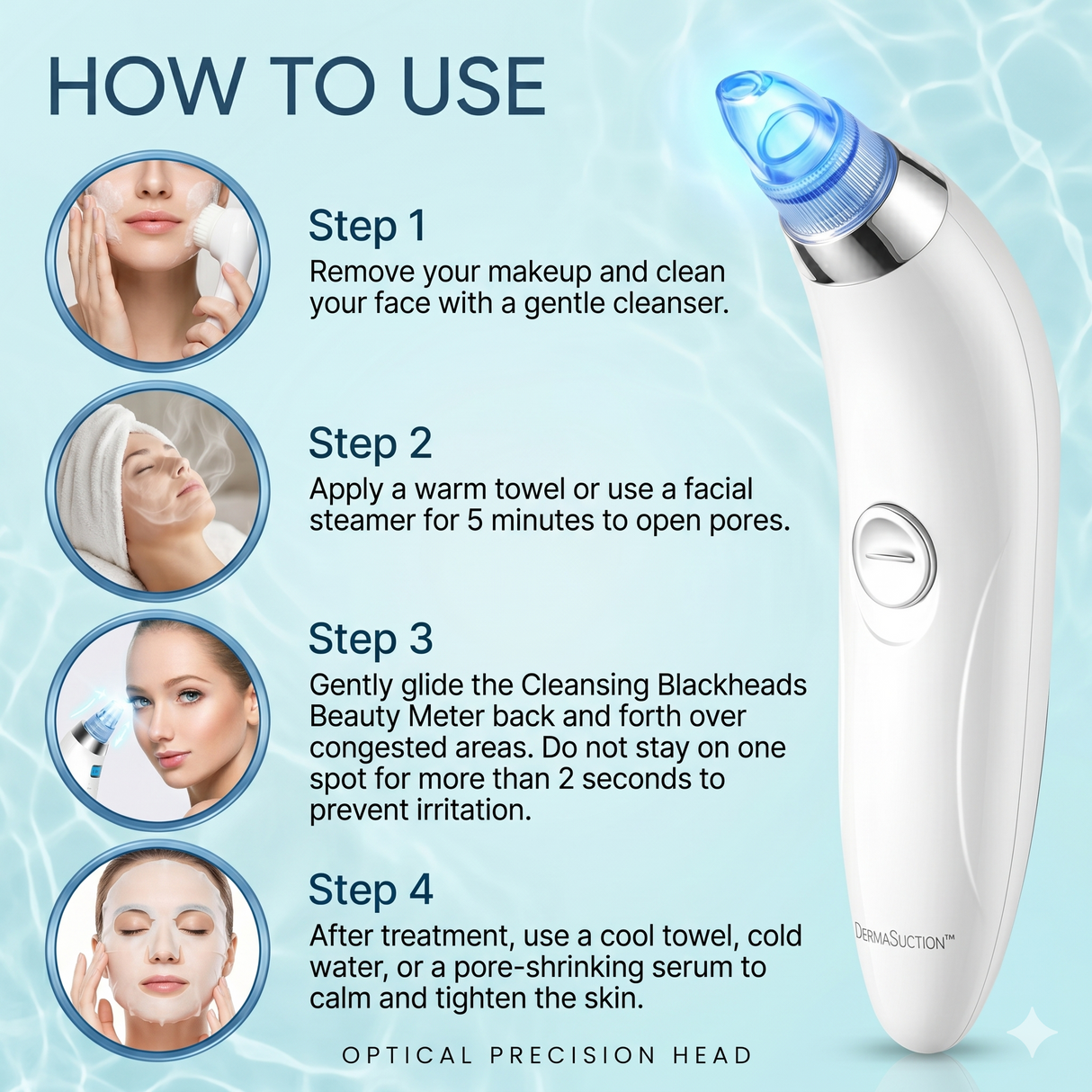 Step-by-step guide for using derma pore suction vacuum for facial cleansing