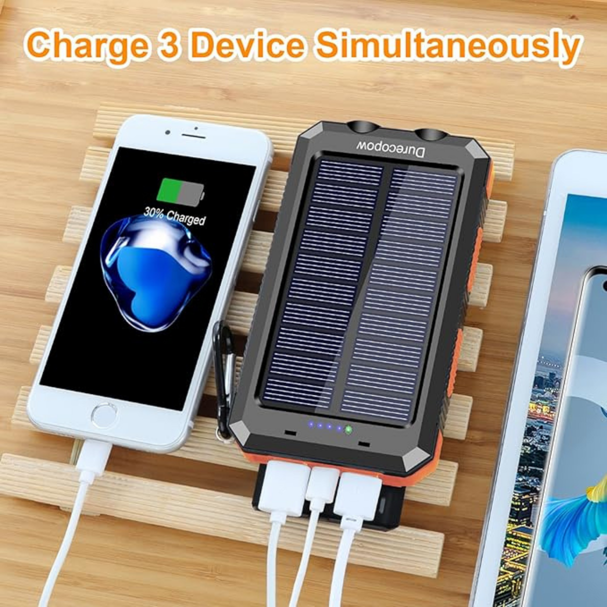 20000mAh Fast Charging Solar Power Bank with Flashlight and Compass