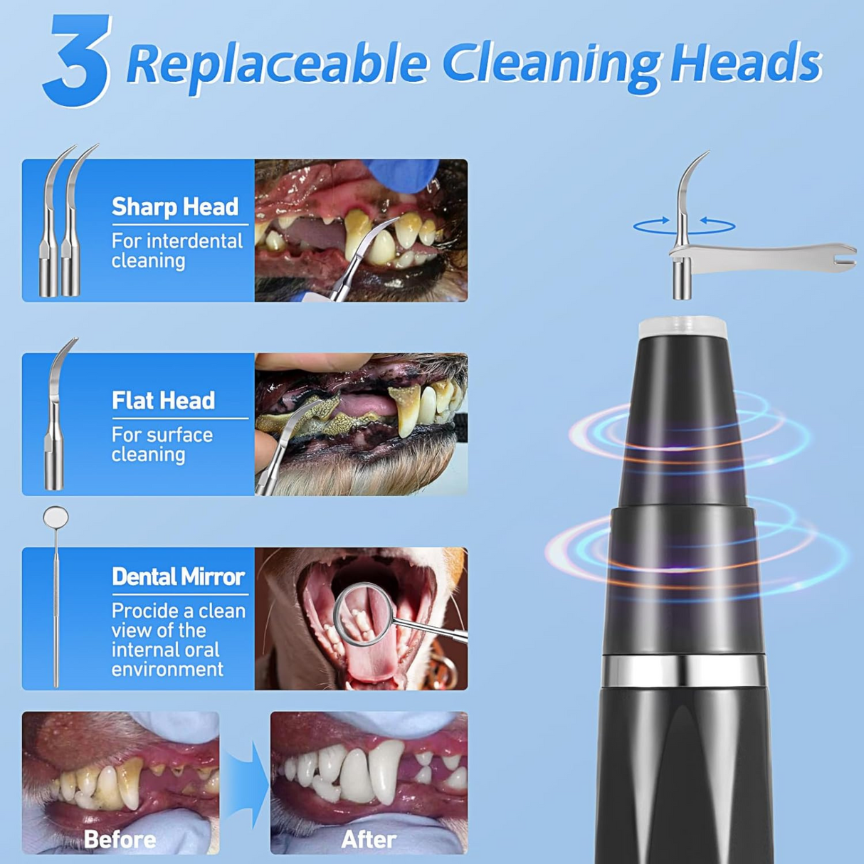 Dog Tooth Plaque Remover with 3-Sided Tooth Brush Kit