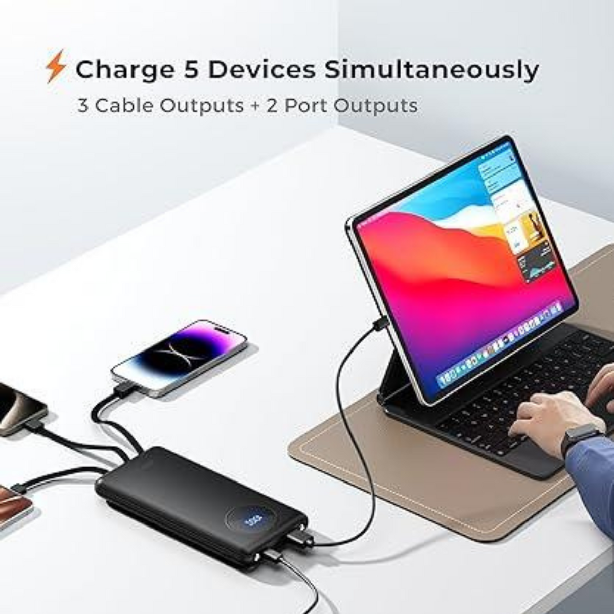 Joyfar Portable Power Bank USB C 10000mAh Built in Cable 22.5W