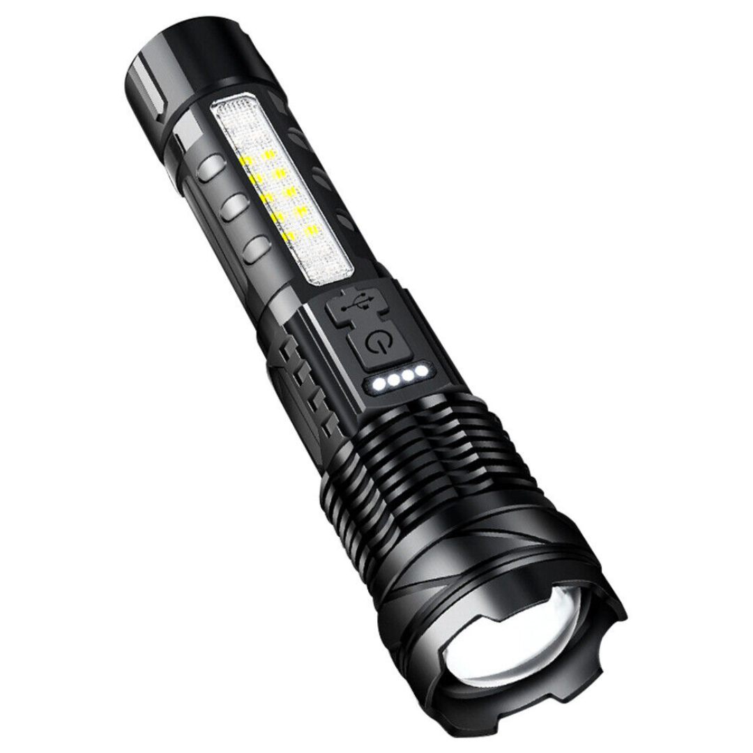 Outdoor Cob Strong Light Waterproof Handheld Flashlight Usb Rechargeable with Side Work Light 30w