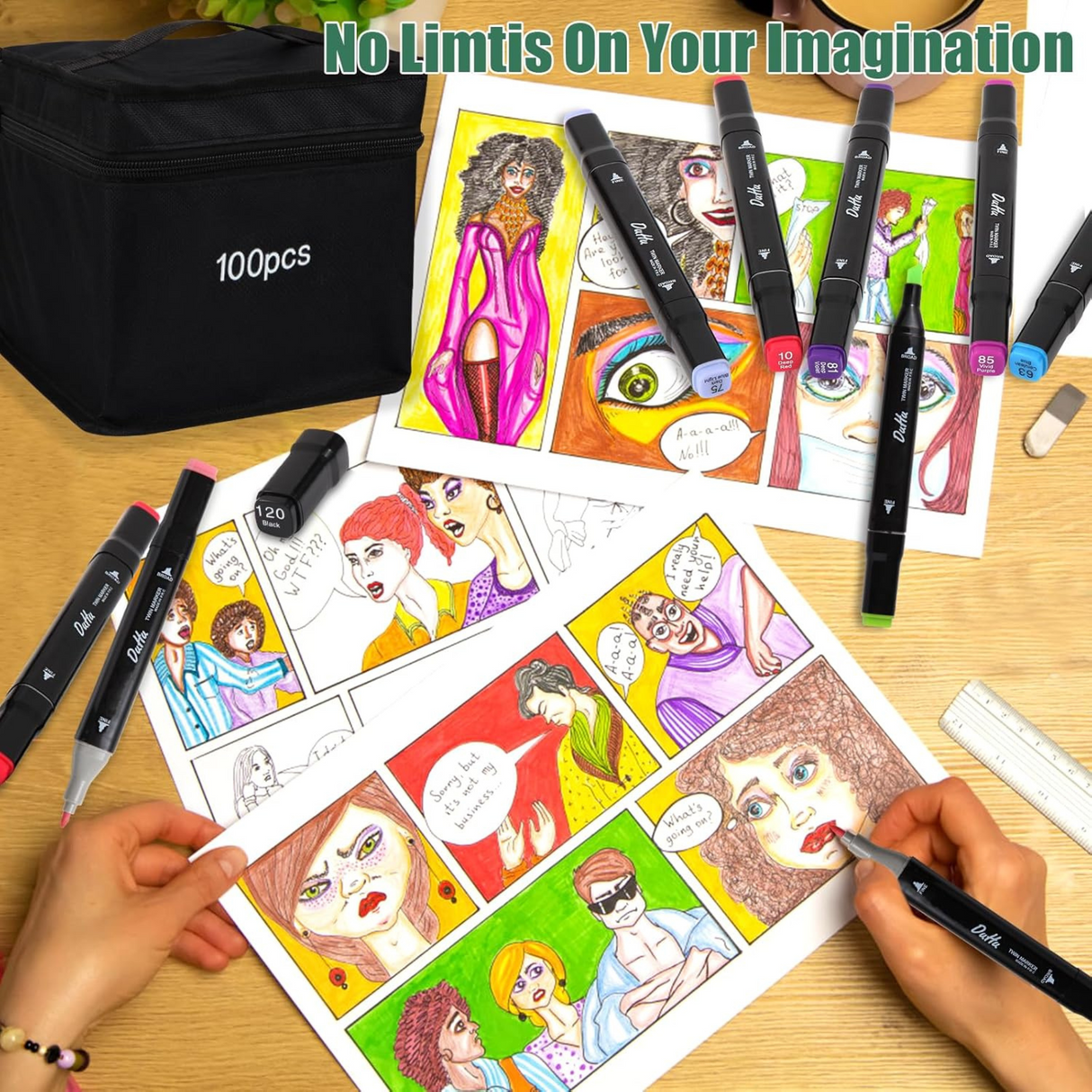100 Colors Permanent Sketch Alcohol Based Marker Set Dual Tips