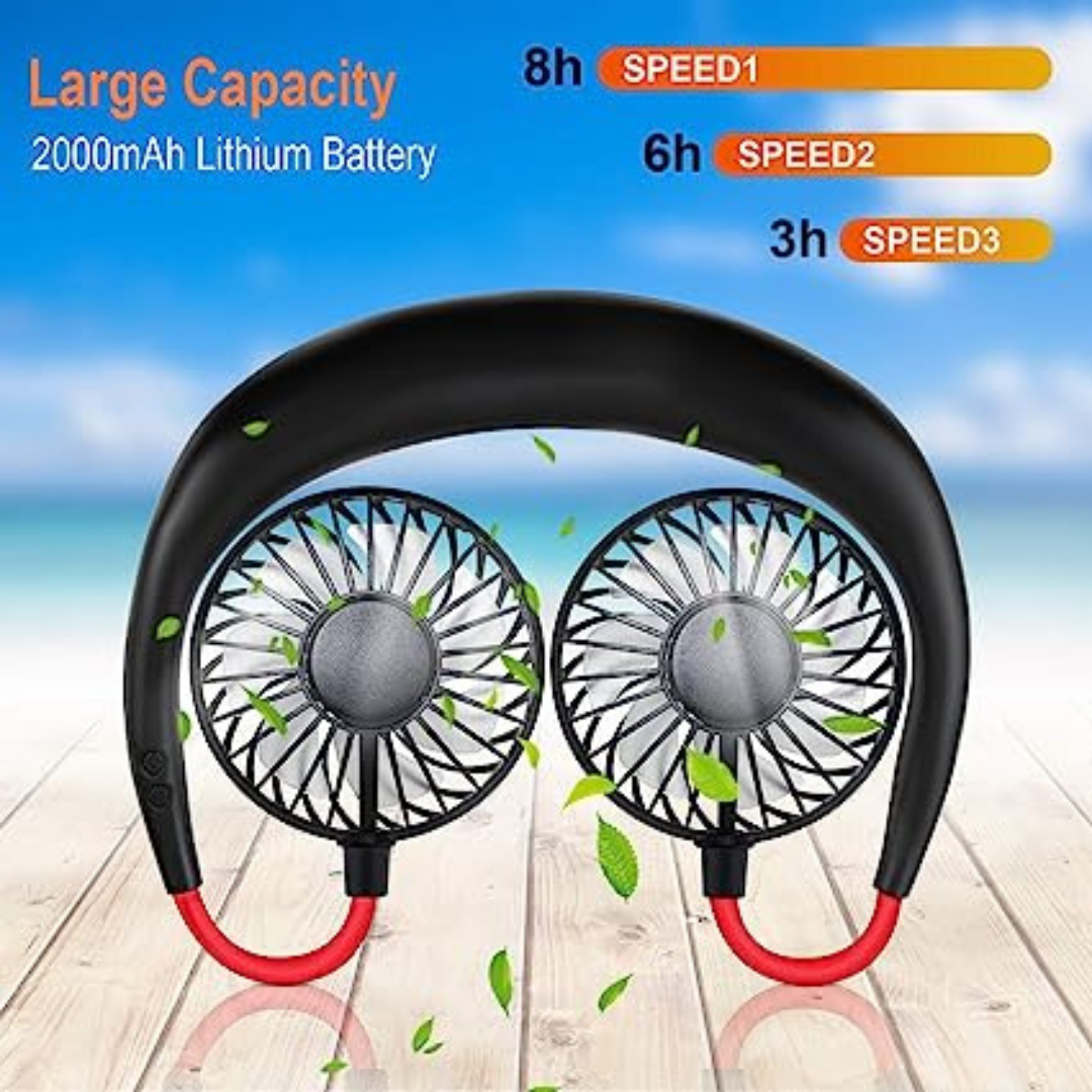 Portable Neck Fan USB Rechargeable with 3 Speeds Adjustable and LED Light