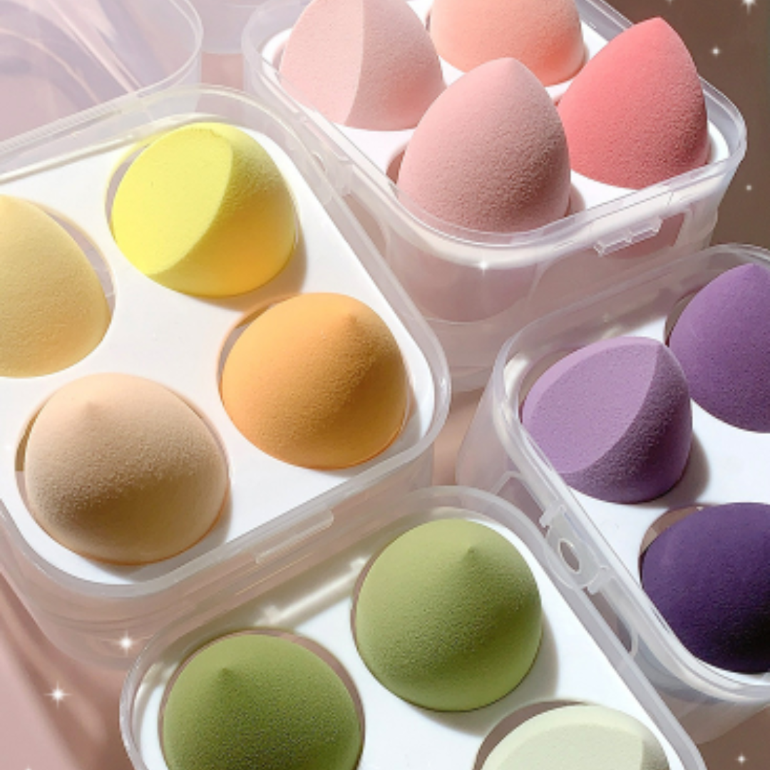 4pc Beauty Blender Puff Sponge Teardrop Egg Shape for Makeup With Storage Box Set Dry and Wet Use