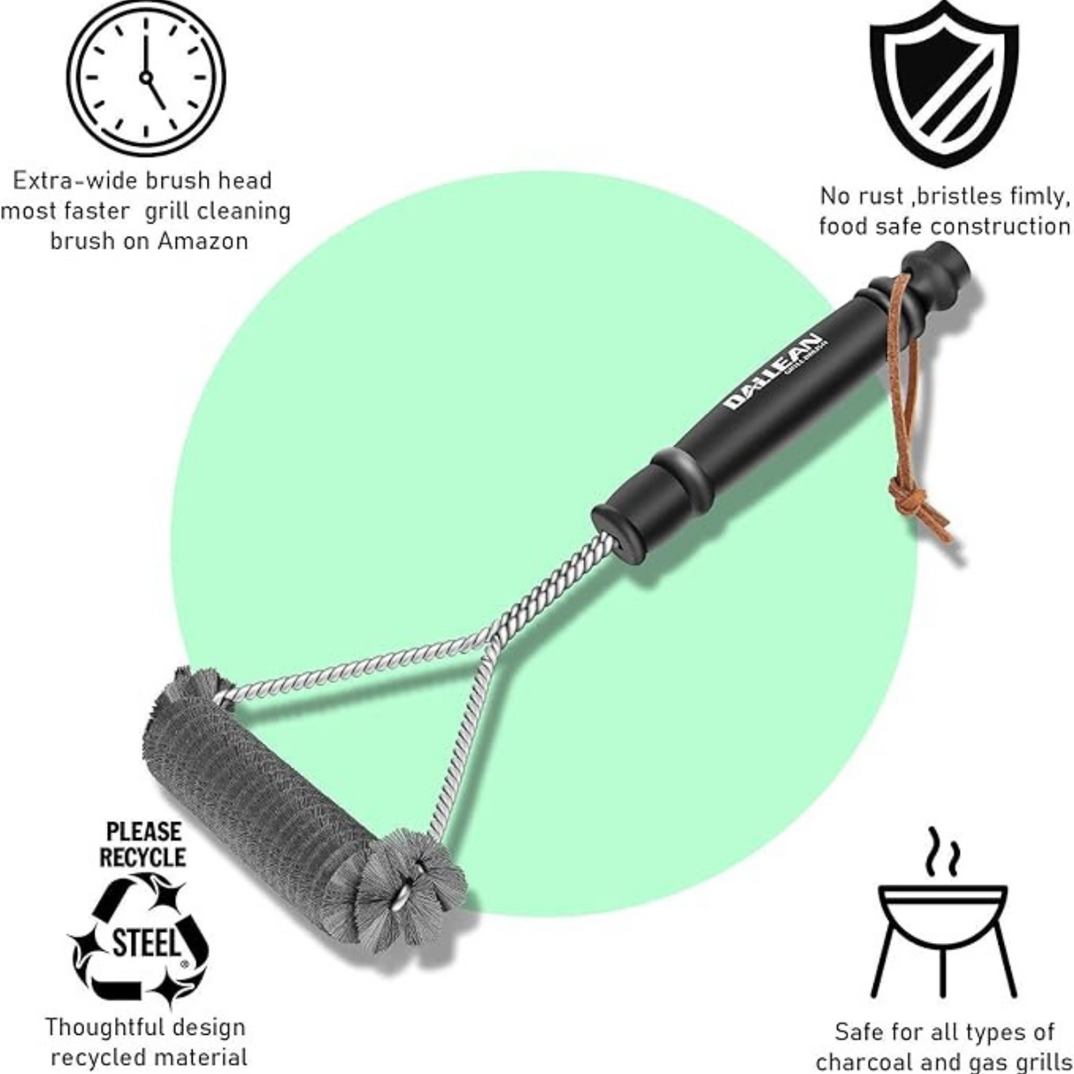 BBQ Grill Cleaning Brush Durable Rust Resistant Bristles