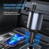 4 in 1 Fast Car Phone Charger 60W Retractable Cables and 2 USB Ports