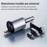 4 in 1 Fast Car Phone Charger 60W Retractable Cables and 2 USB Ports