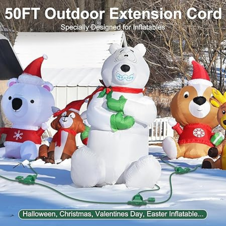 50FT Long Green Waterproof Extension Cord with 6 Outlets