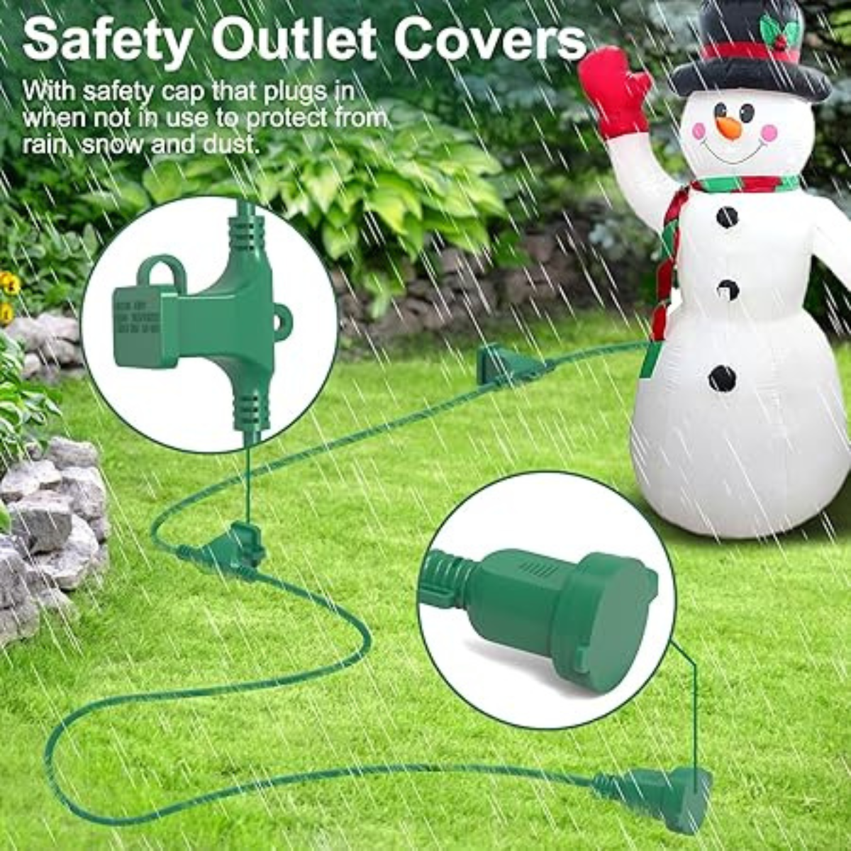 50FT Long Green Waterproof Extension Cord with 3 Outlets