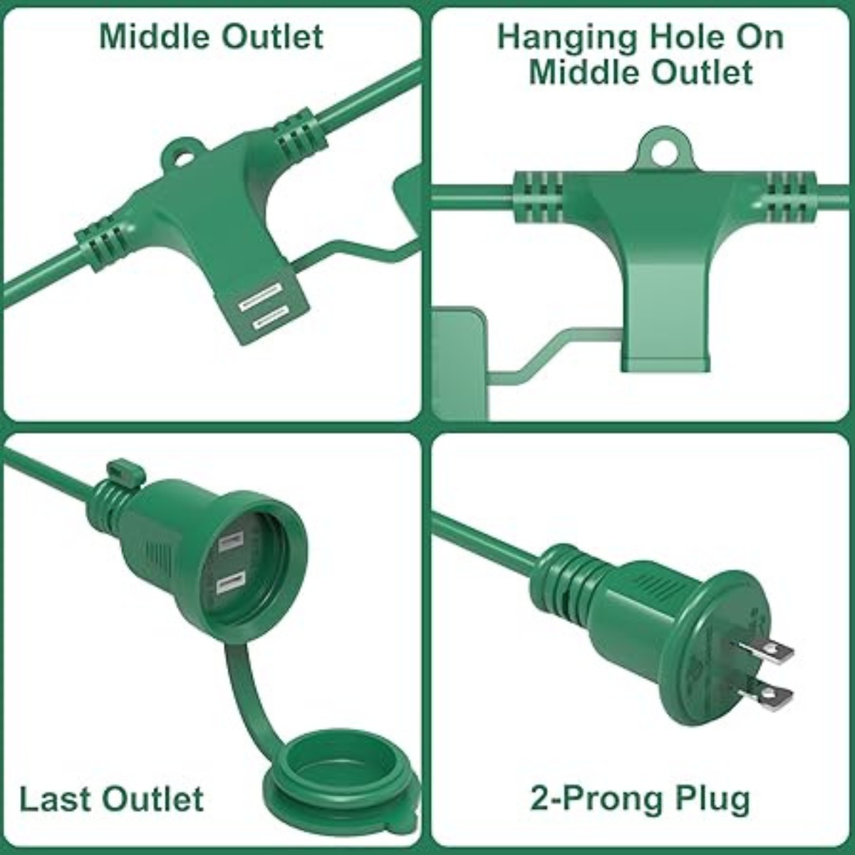 50FT Long Green Waterproof Extension Cord with 3 Outlets