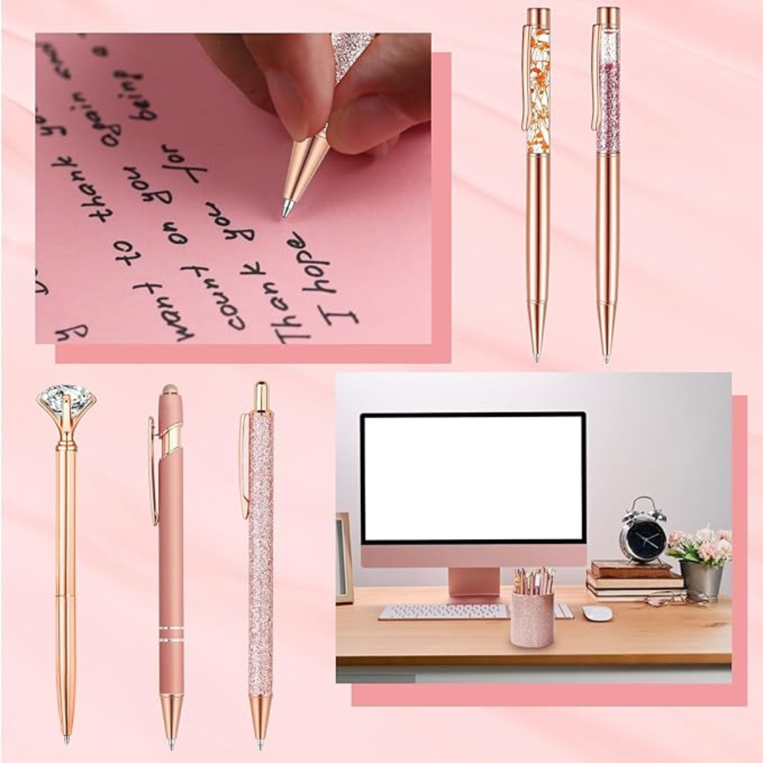 8 Pcs Rose Gold Ballpoint Pen with Pen Holder