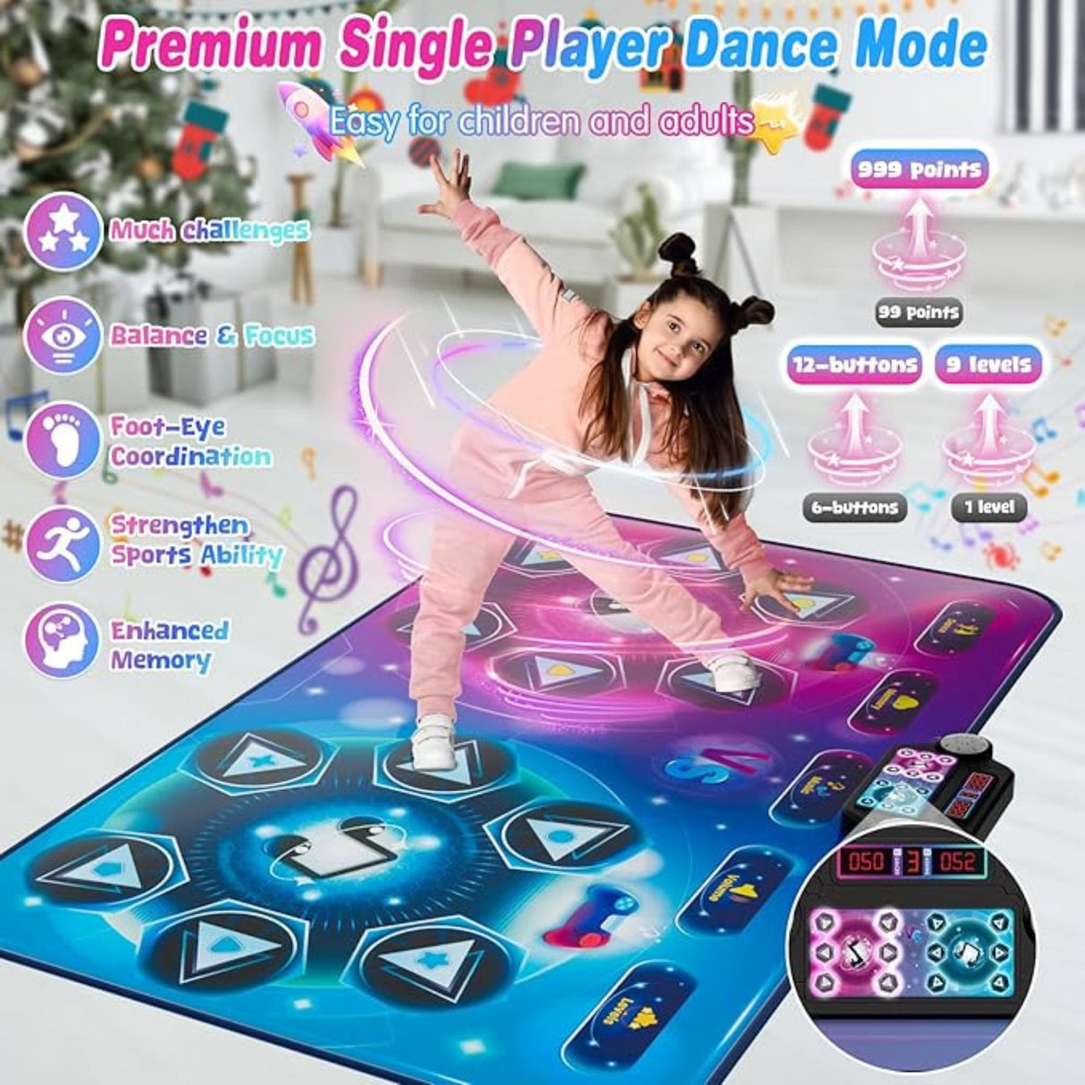 Dancing Music Playmat with 12 Key 59x38 Inches For Kids Ages 3-12