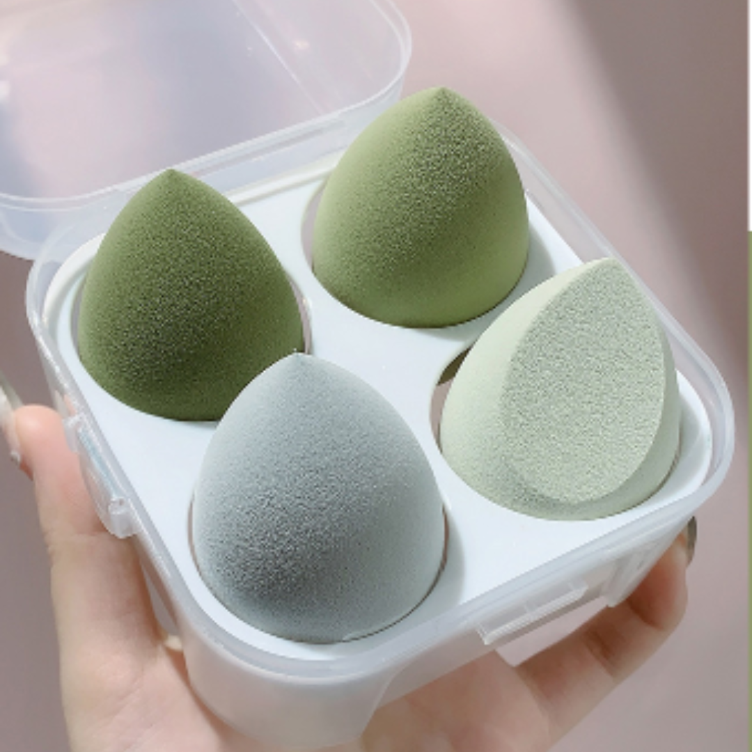 4pc Beauty Blender Puff Sponge Teardrop Egg Shape for Makeup With Storage Box Set Dry and Wet Use