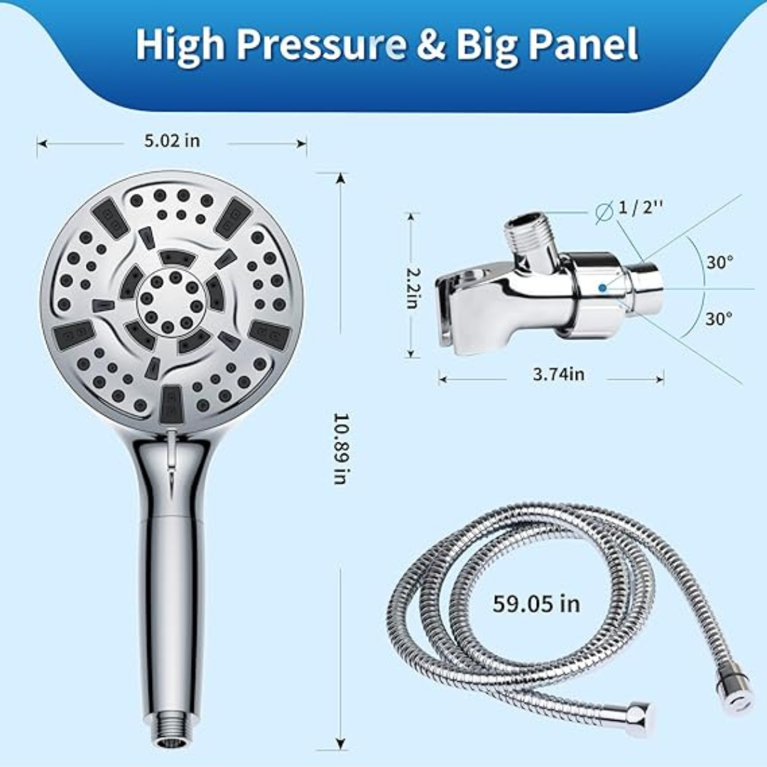 Ushalhue 5" Luxury Handheld Shower 10 Spray Mode Stainless Steel Hose