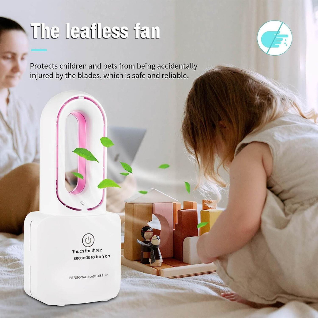 Portable Leafless Bladeless  Personal Cooling Fan with 6-Color LED Ambient Lights Rechargeable