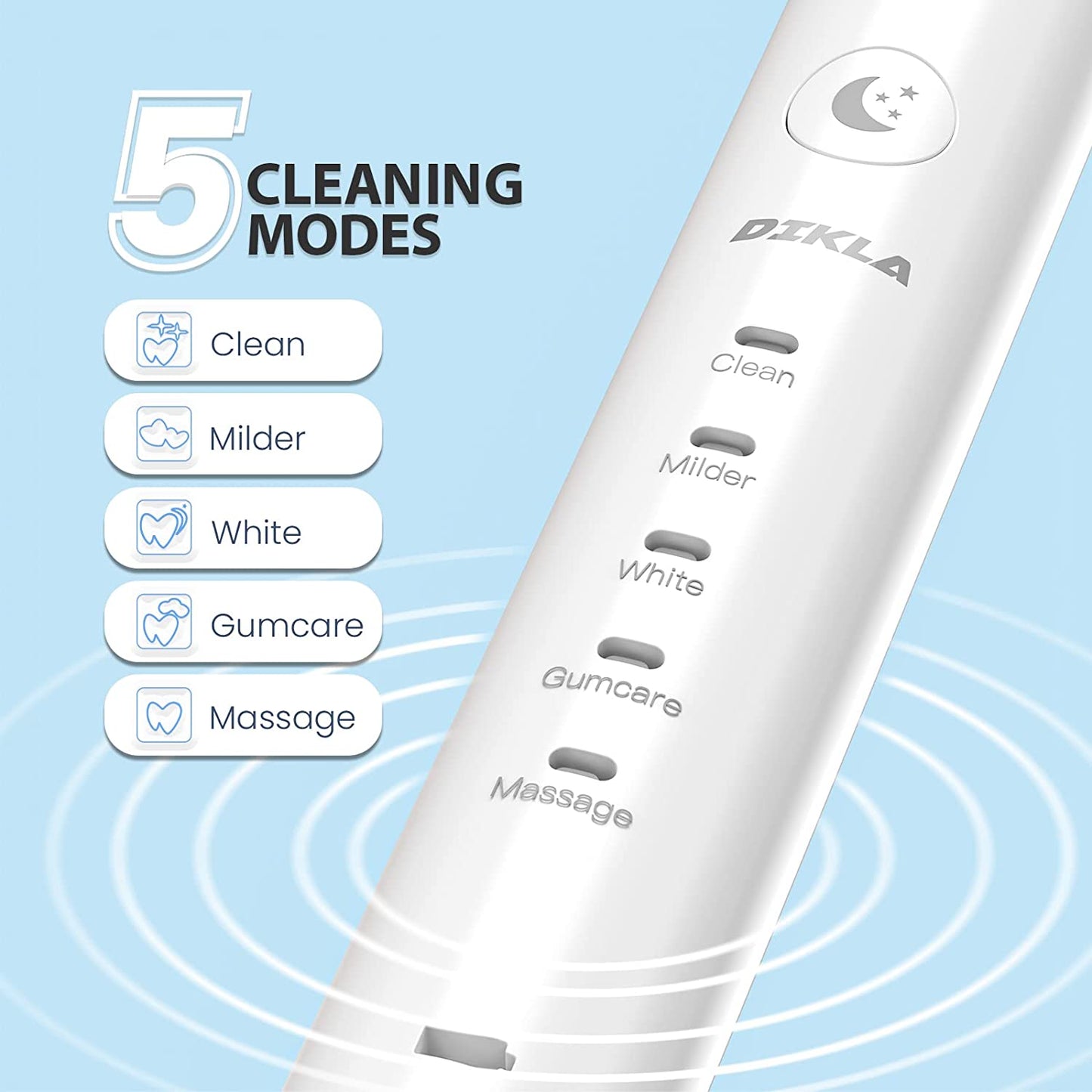 DIKLA Electric Rechargeable Powered Toothbrush for Adults - White