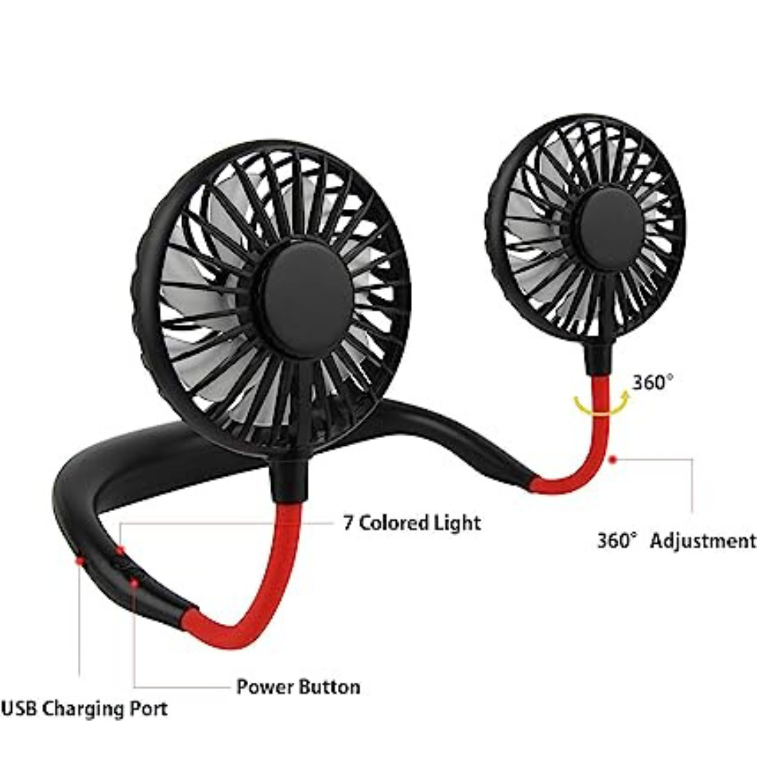 Portable Neck Fan USB Rechargeable with 3 Speeds Adjustable and LED Light
