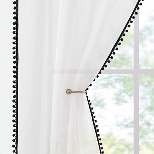 Hyde Lane Pom Pom Sheer Curtains Set of 2 Window Curtain Panels