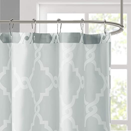 Madison Park Essentials Merritt Shower Curtain - Casual Fretwork Print 72x72", Gray