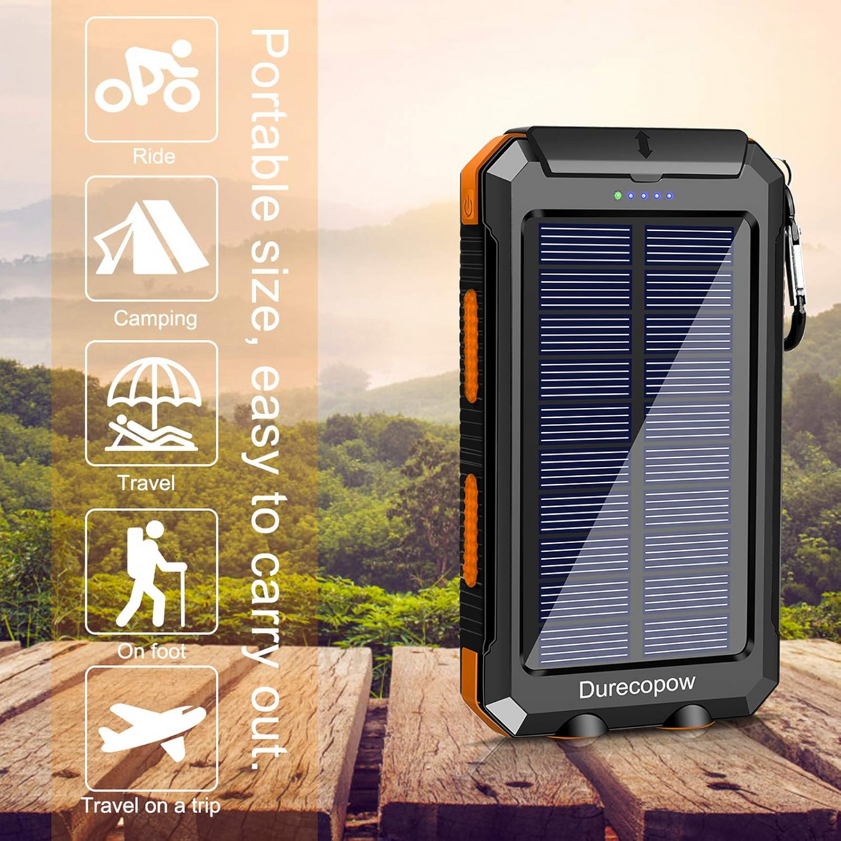 20000mAh Fast Charging Solar Power Bank with Flashlight and Compass