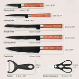 7 Piece Premium Stainless Steel Kitchen Knife Set with Ergonomic Wood Pattern Handle