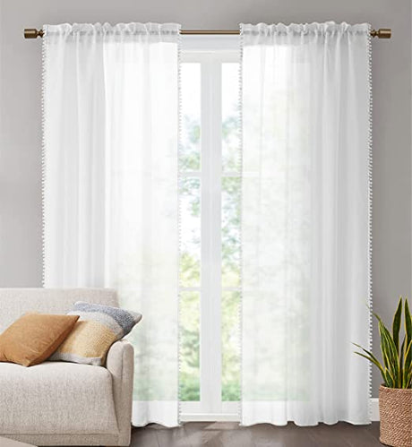 Hyde Lane Pom Pom Sheer Curtains Set of 2 Window Curtain Panels