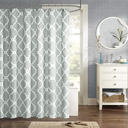 Madison Park Essentials Merritt Shower Curtain - Casual Fretwork Print 72x72", Gray