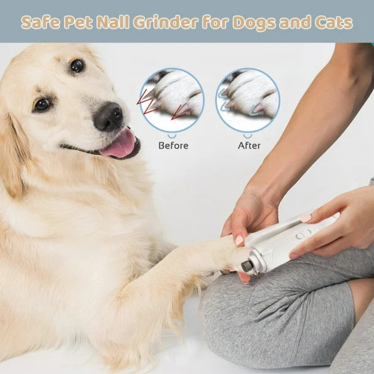 2-in-1 Dog Nail Grinder & Clippers USB Rechargeable with 2 LED Lights