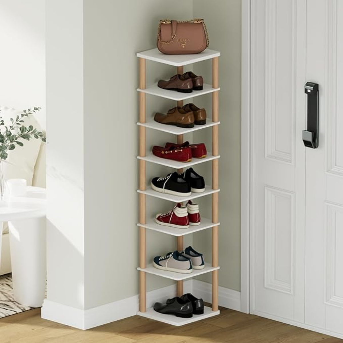 8 Tier Vertical Wooden Shoe Rack