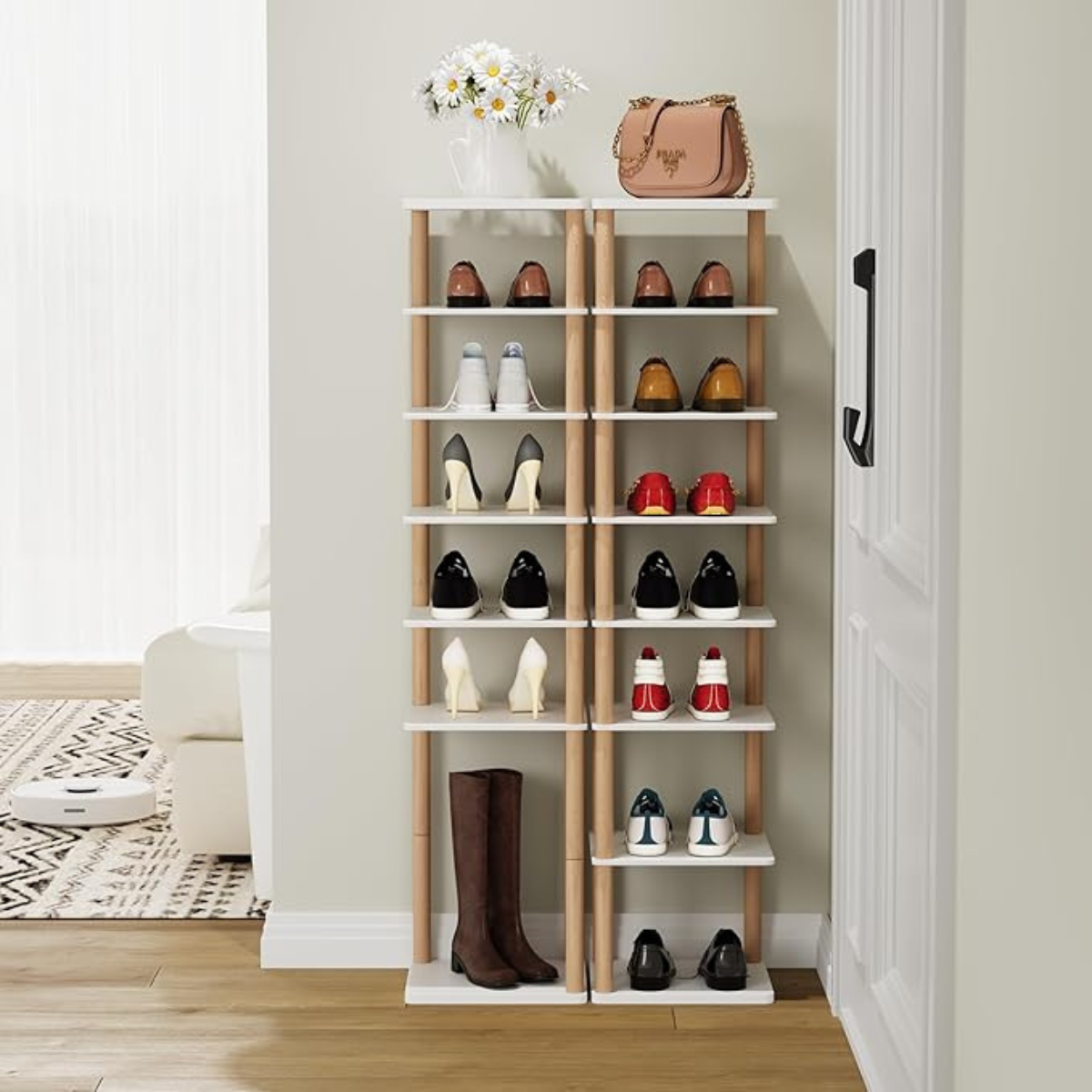 8 Tier Vertical Wooden Shoe Rack