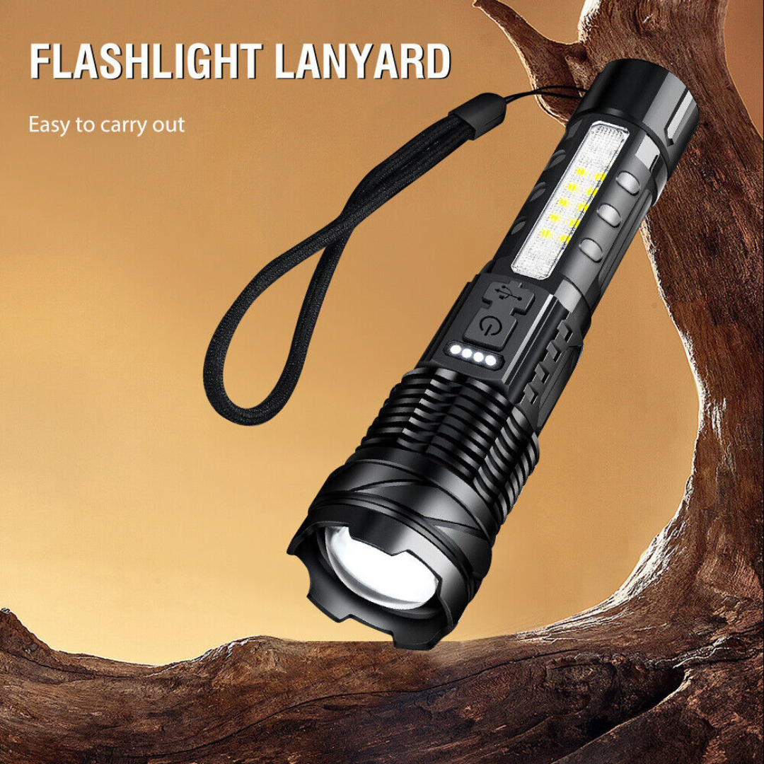 Outdoor Cob Strong Light Waterproof Handheld Flashlight Usb Rechargeable with Side Work Light 30w
