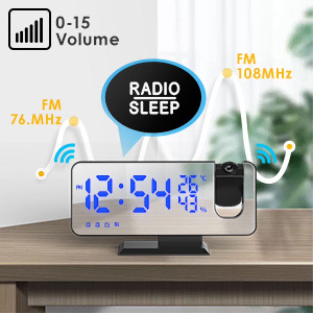 LED Display Projecting Alarm Clock With FM Radio 3 Brightness Levels