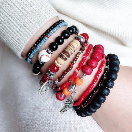 Bohemian Women's Multi Layered Elastic Bead Stackable Bracelet Set