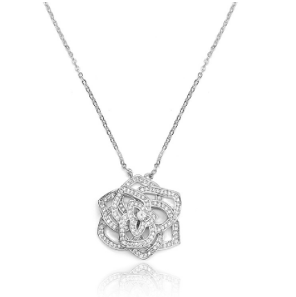 Micro Zircon Inlaid Camellia Flower Silver Necklace