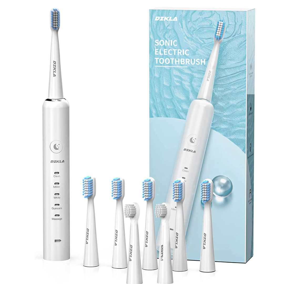 DIKLA Electric Rechargeable Powered Toothbrush for Adults - White