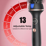 Thermal curling brush with 13 adjustable temperature settings displayed on screen. Suitable for different hair types and styling needs.