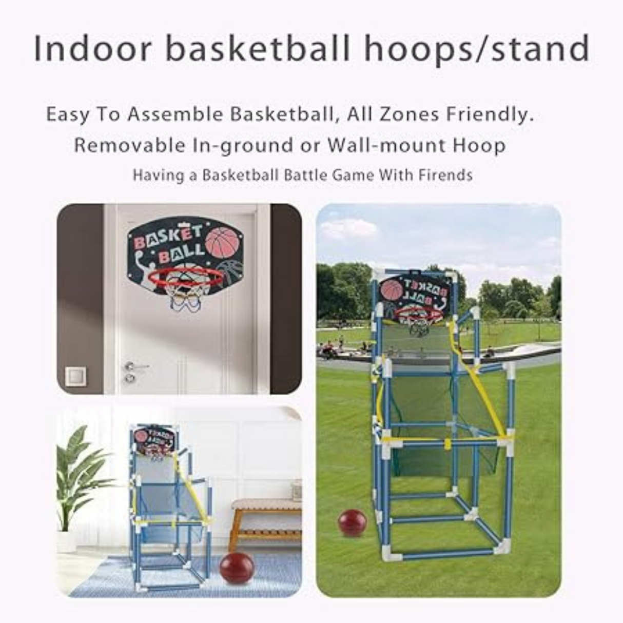 Alinila 4 Balls Portable Basketball Hoop with Net Goal for Kids