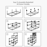 Step-by-step assembly guide for Alinila portable kids basketball hoop showing easy installation process.
