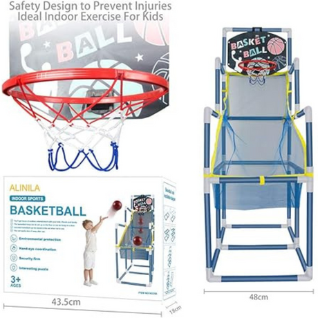 Close-up of Alinila kids basketball hoop showing sturdy rim, net, and safe design ideal for indoor play.