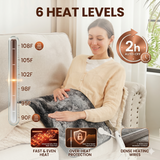 Bearhug heating pad showing six heat levels and auto-off feature infographic
