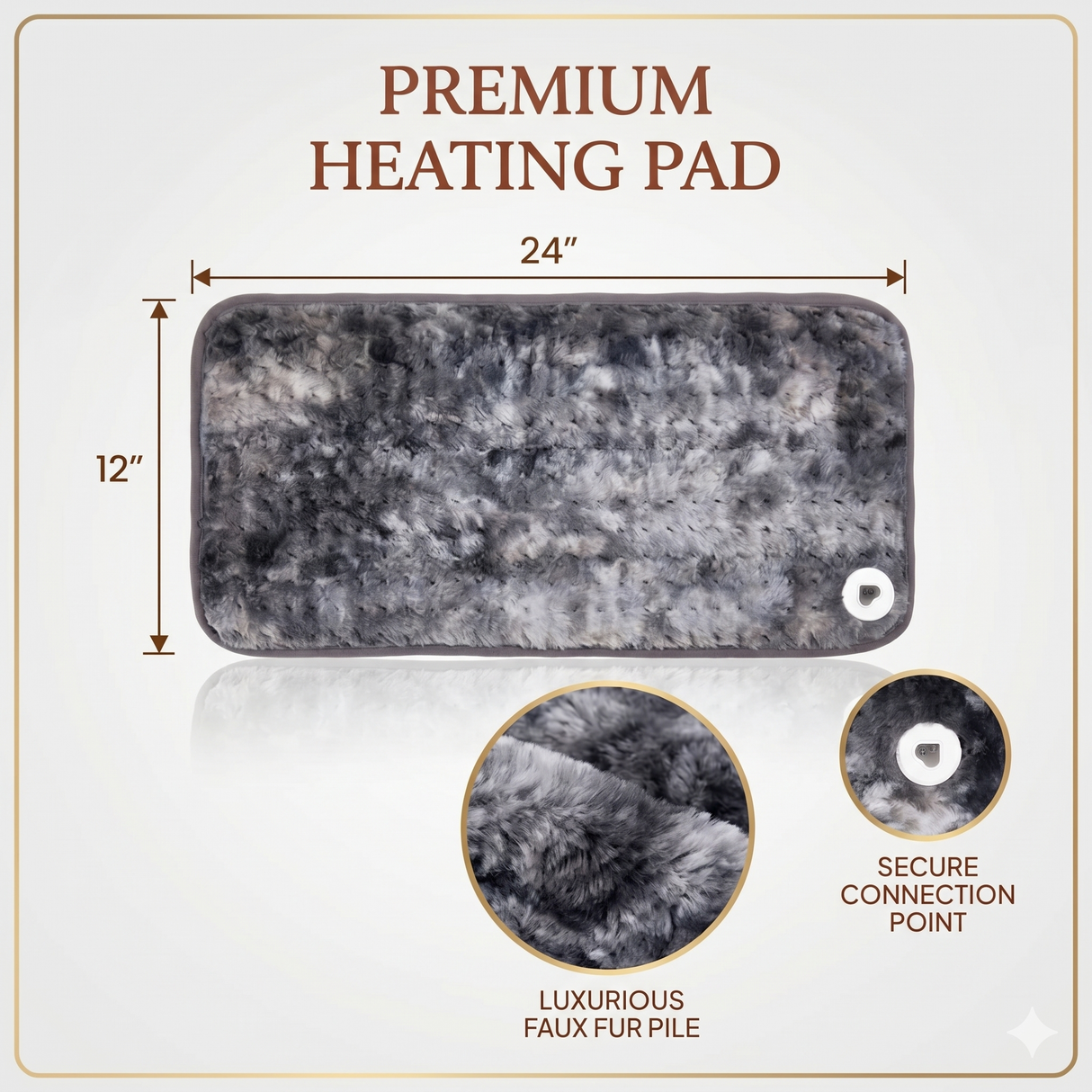 Bearhug weighted faux fur heating pad size dimensions and plush fabric detail