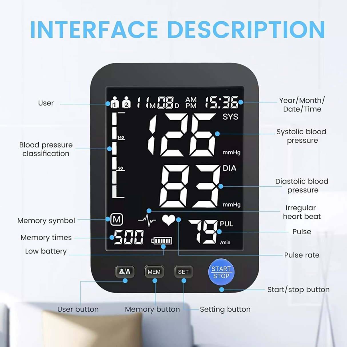 Blood Pressure Machine Extra Large Screen Adjustable Digital Cuff