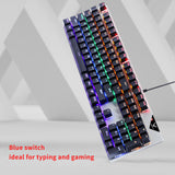 RGB mechanical keyboard with blue switches ideal for typing and gaming. Clicky switch design for responsive performance.
