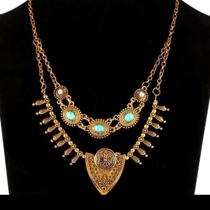 Boho Style Gold Necklace with Turquoise Gemstone