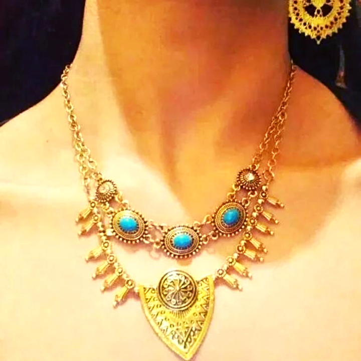 Boho Style Gold Necklace with Turquoise Gemstone