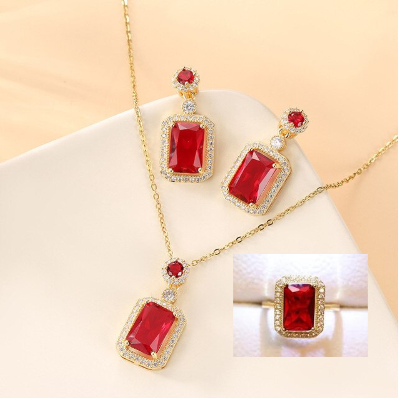 Exquisite Ruby Geometric Jewelry Set Stainless Steel