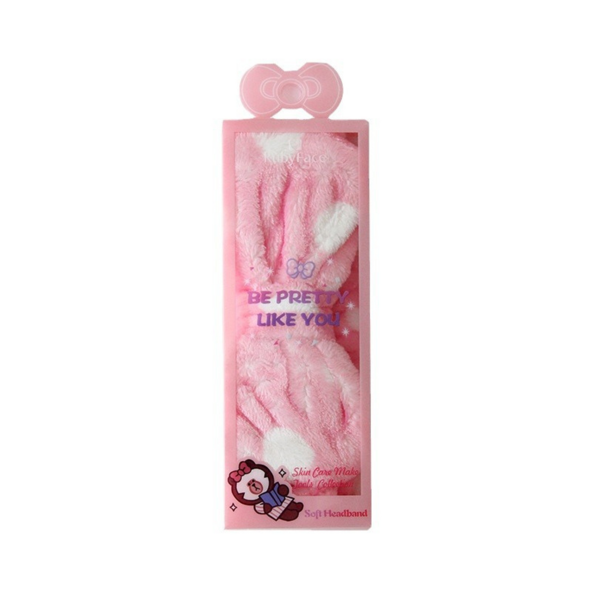 Pink polka dot coral fleece bow headband in cute display box